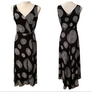 Mario Balthazar V-Neck Wrap Dress Midi Black Geometric Circles Women 4